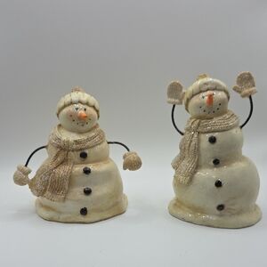Festive Snowman Figurines - Cream and Tan